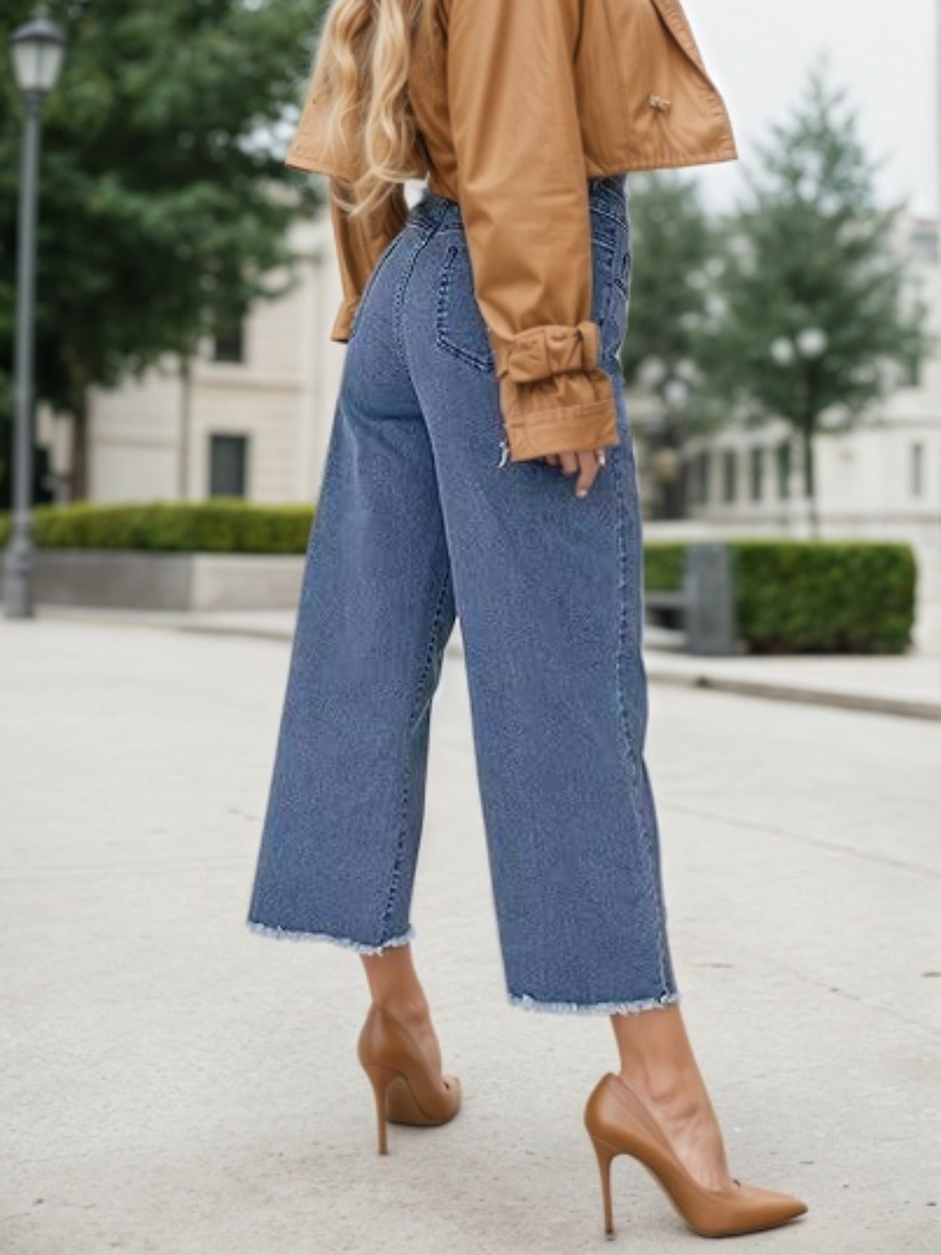 New Women’s Fashionable Casual Plus Size Jeans, High Waist Wide Leg 7-inch Straight Leg Jeans, Suitable For Various Clothing, Women’s Plus Size Women’s Clothing