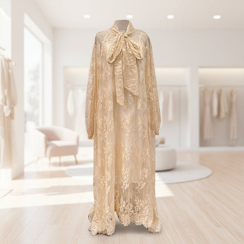 Besticktes Maxikleid mit langen Ärmeln für Damen – Locker geschnittenes Urlaubskleid im Lotus-Stil
