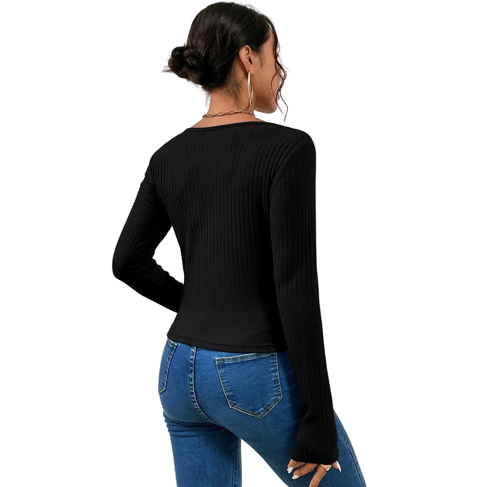 Blusa informal elegante de manga larga con cordones para mujer, color negro