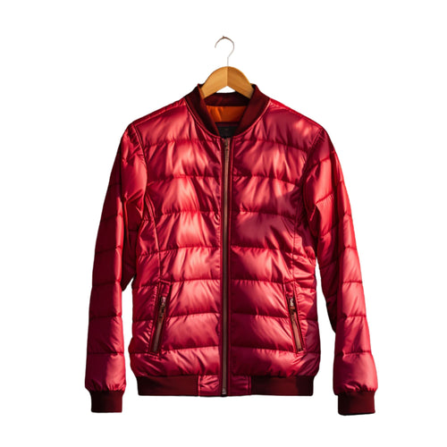Chaqueta Acolchada Roja para Mujer con Cierre de Cremallera y Bolsillos Laterales