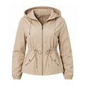 Chaqueta Beige con Capucha para Mujer y Cintura Ajustable con Cordón