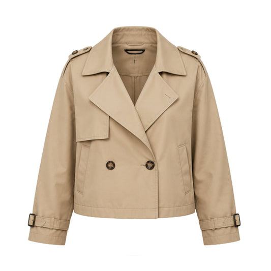 Chaqueta Corta para Mujer en Beige con Doble Botonadura y Solapas