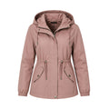 Chaqueta Rosa con Capucha para Mujer, Bolsillos con Cremallera y Cintura Ajustable