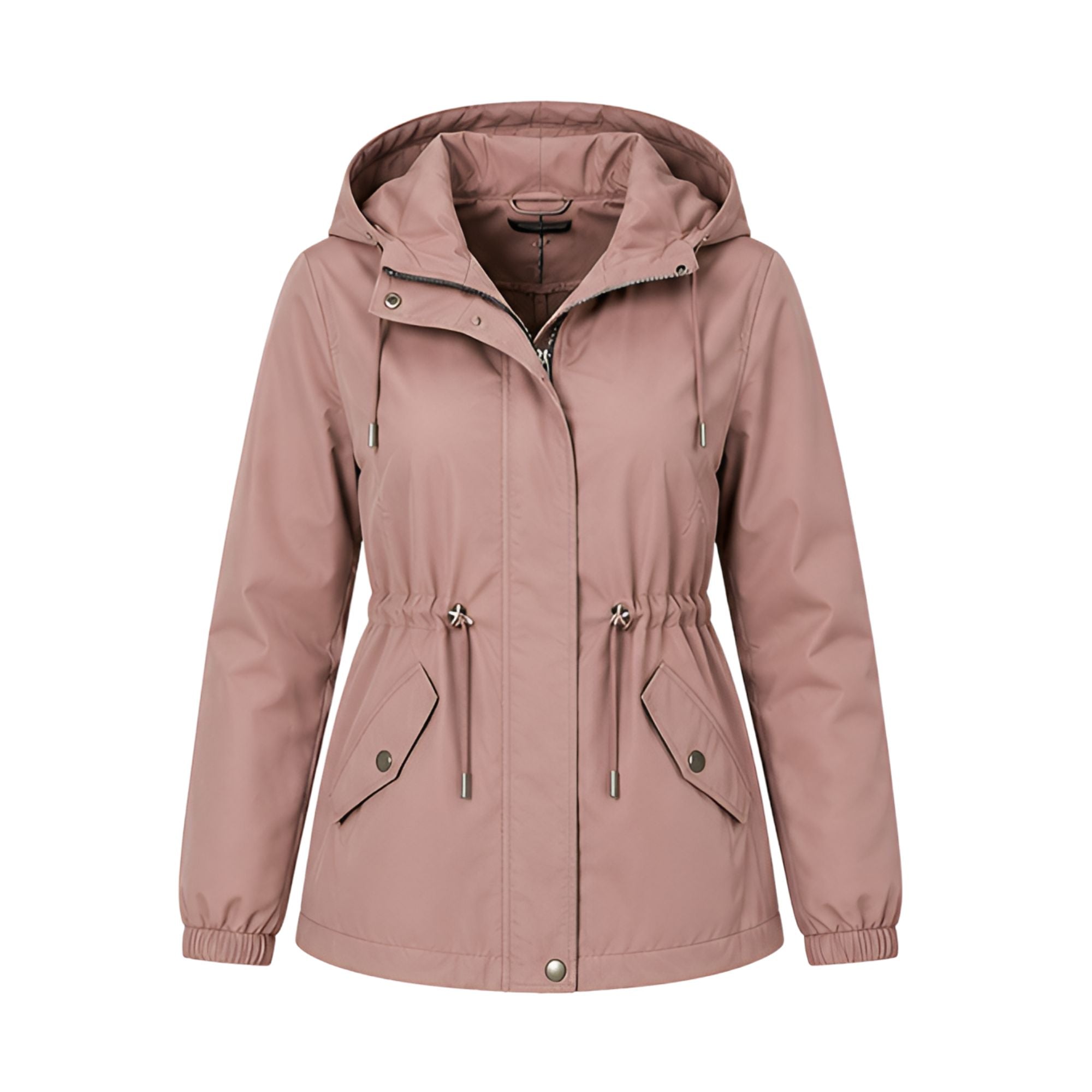 Chaqueta Rosa con Capucha para Mujer, Bolsillos con Cremallera y Cintura Ajustable
