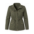 Chaqueta Verde Oliva para Mujer con Bolsillos de Solapa y Cintura Ajustable