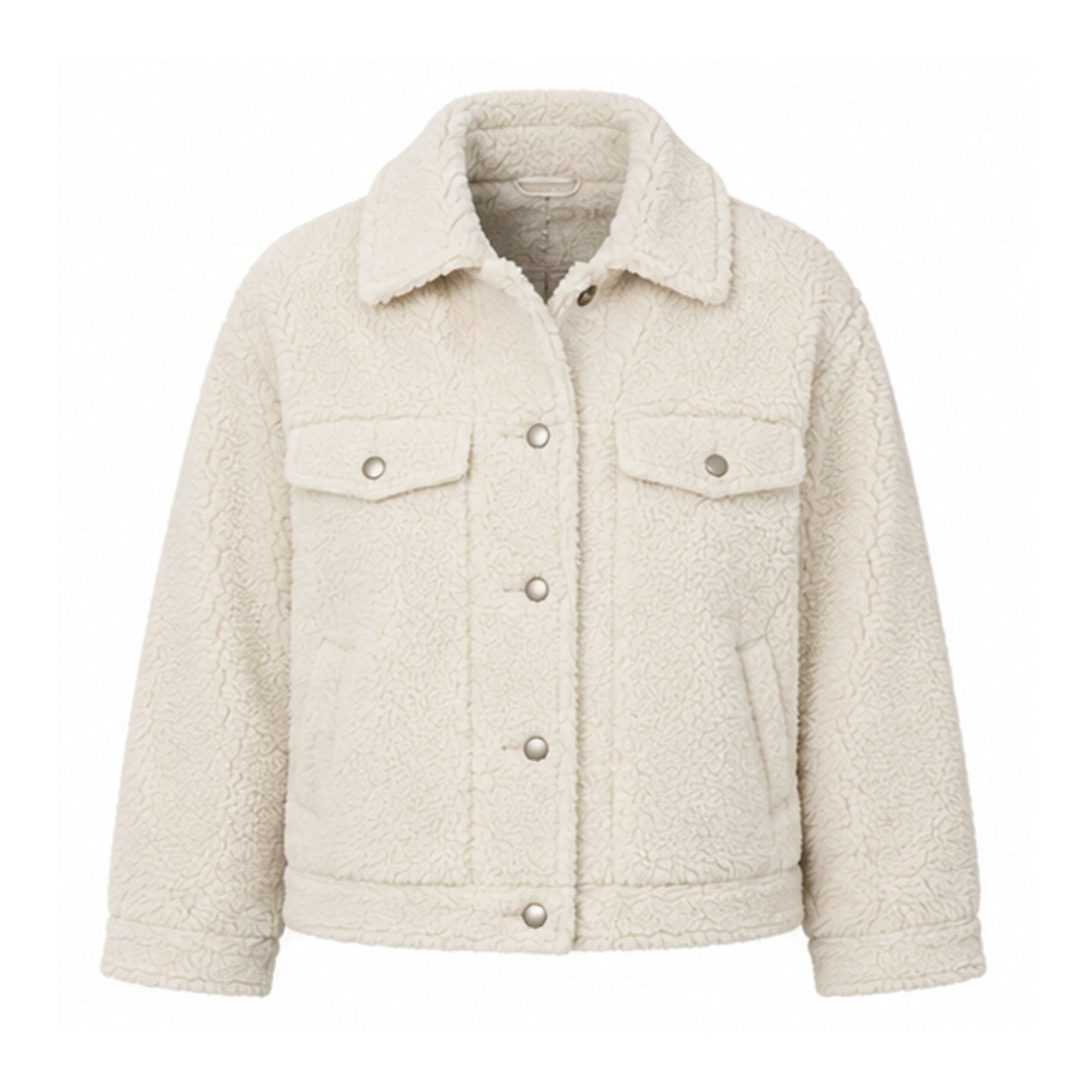 Chaqueta de Borreguito Marfil para Mujer con Cuello y Bolsillos Delanteros