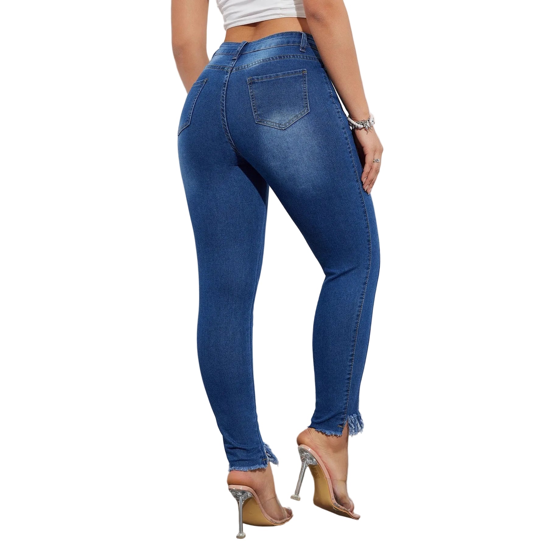 Damen-Freizeithose mit hohem Bund und geradem Bein – Stretchhose mit Taschen