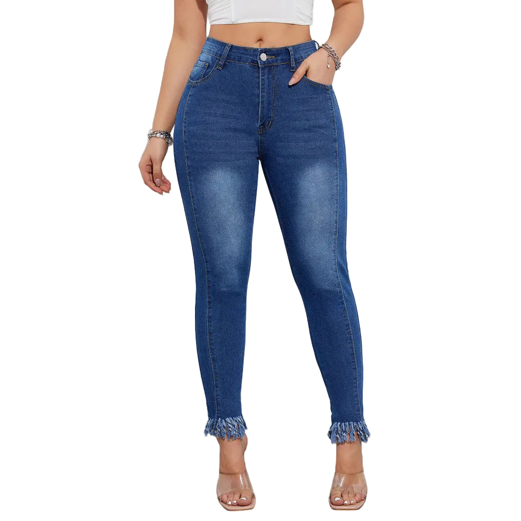 Damen-Freizeithose mit hohem Bund und geradem Bein – Stretchhose mit Taschen