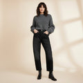 Damen-Jeans mit hohem Bund, geradem Bein und Waschung – Jeans mit mehreren Taschen