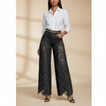 Damen-Jeans mit hohem Bund und weitem Bein – Lässige Hose mit Spitzendetails in voller Länge