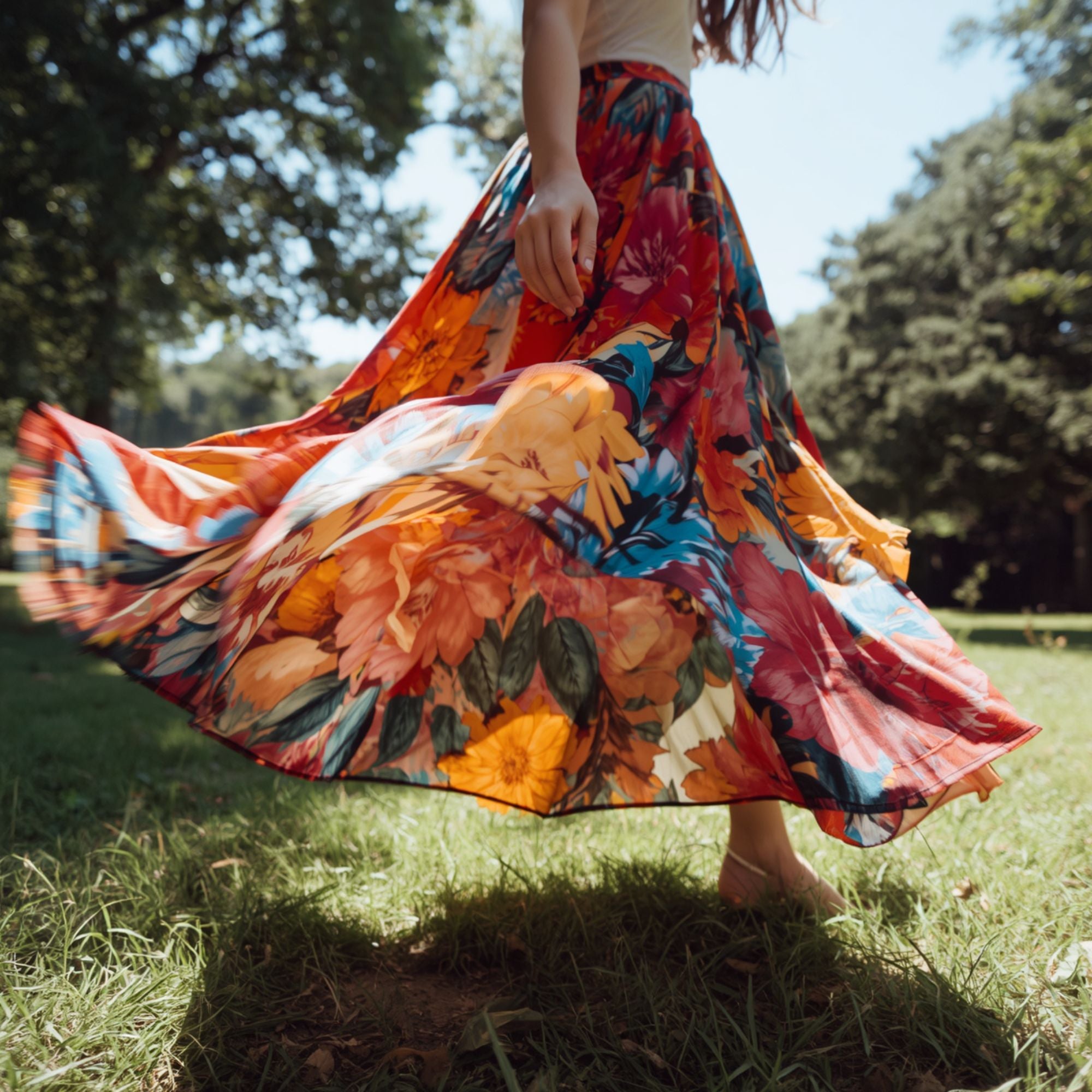 Falda Larga Floral para Mujer con Estampado Multicolor y Diseño Amplio