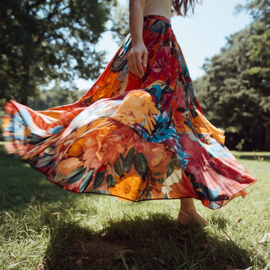 Falda Larga Floral para Mujer con Estampado Multicolor y Diseño Amplio