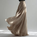 Falda Maxi Beige para Mujer con Pliegues Amplios y Diseño Fluido