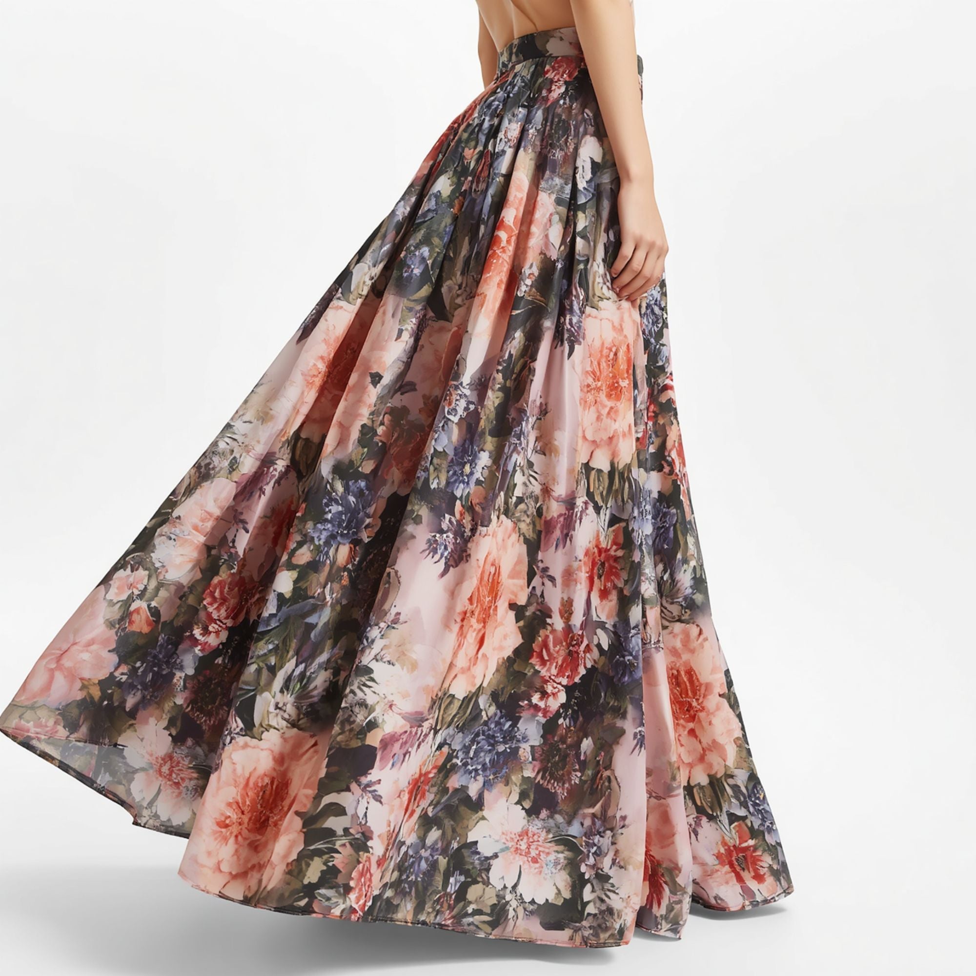 Falda Maxi Floral para Mujer con Estampado Botánico y Diseño de Caída Amplia