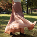 Falda Maxi Rosa Palo para Mujer con Pliegues y Diseño de Caída Fluida