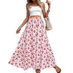 Falda larga de mujer con estampado floral, ligera y casual para verano