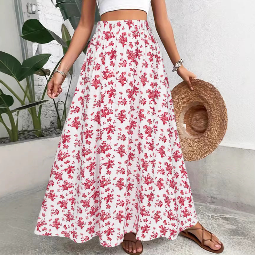Falda larga de mujer con estampado floral, ligera y casual para verano
