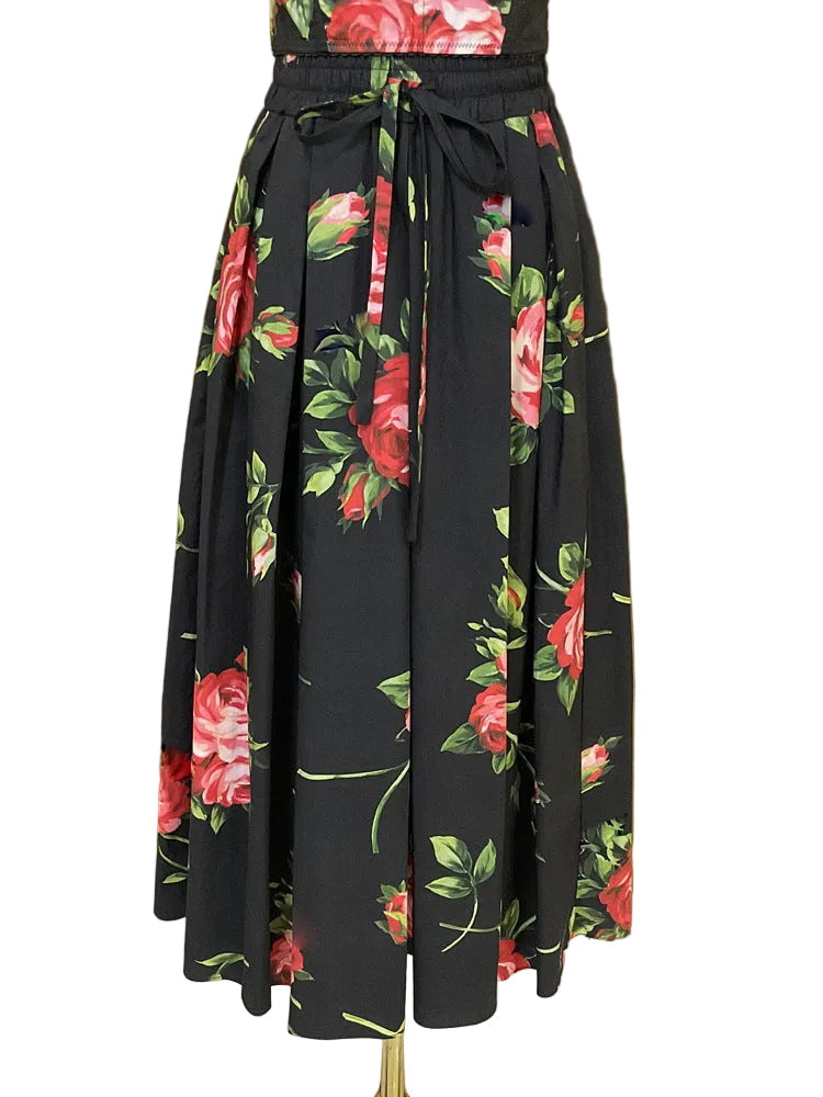 Falda midi de corte A para mujer, cintura elástica alta, falda floral a la moda