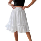 Falda midi de mujer de color liso con volantes y cintura elástica, estilo casual