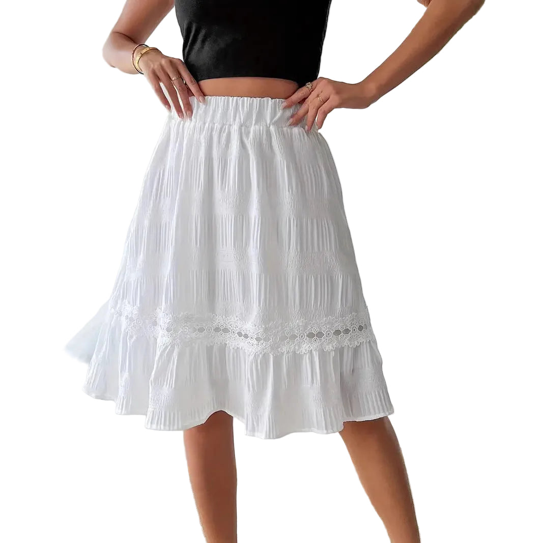 Falda midi de mujer de color liso con volantes y cintura elástica, estilo casual