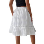 Falda midi de mujer de color liso con volantes y cintura elástica, estilo casual
