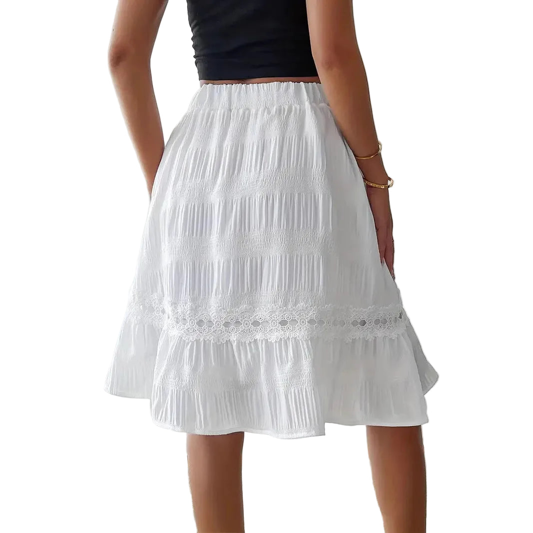 Falda midi de mujer de color liso con volantes y cintura elástica, estilo casual