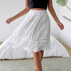 Falda midi de mujer de color liso con volantes y cintura elástica, estilo casual