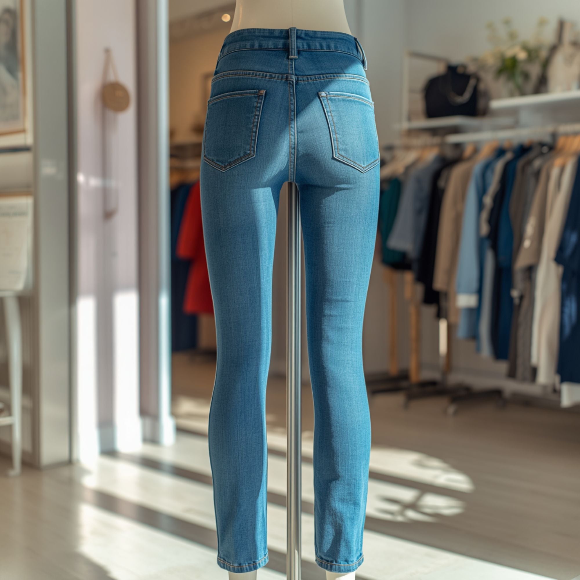 Jeans Ajustados Azul Claro para Mujer con Cintura Alta y Diseño de Largo Completo
