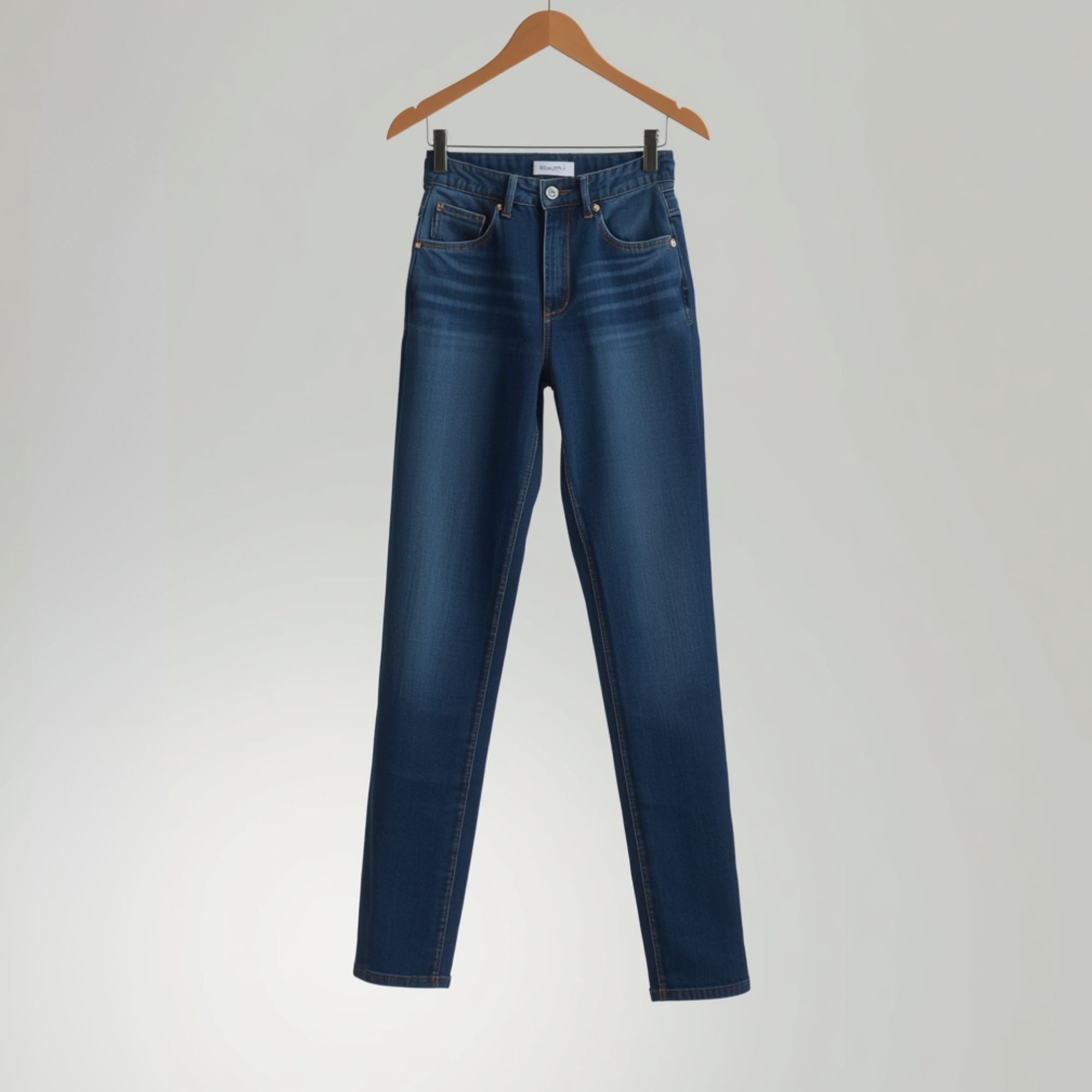 Jeans Azul Oscuro para Mujer de Corte Slim y Cintura Alta con Cinco Bolsillos
