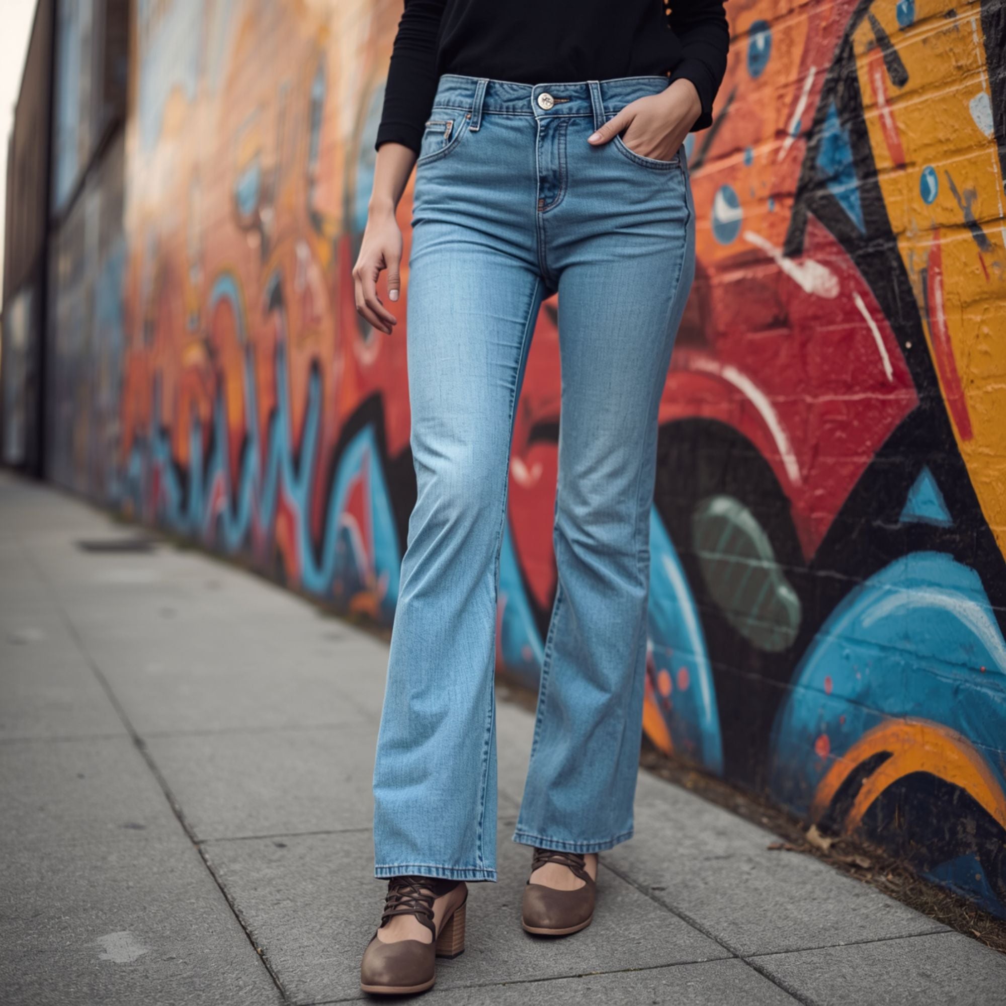 Jeans Rectos para Mujer en Azul Claro con Cintura Alta y Acabado Lavado