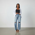 Klassische blaue Damenjeans mit geradem Schnitt – High Waist, lange Jeans