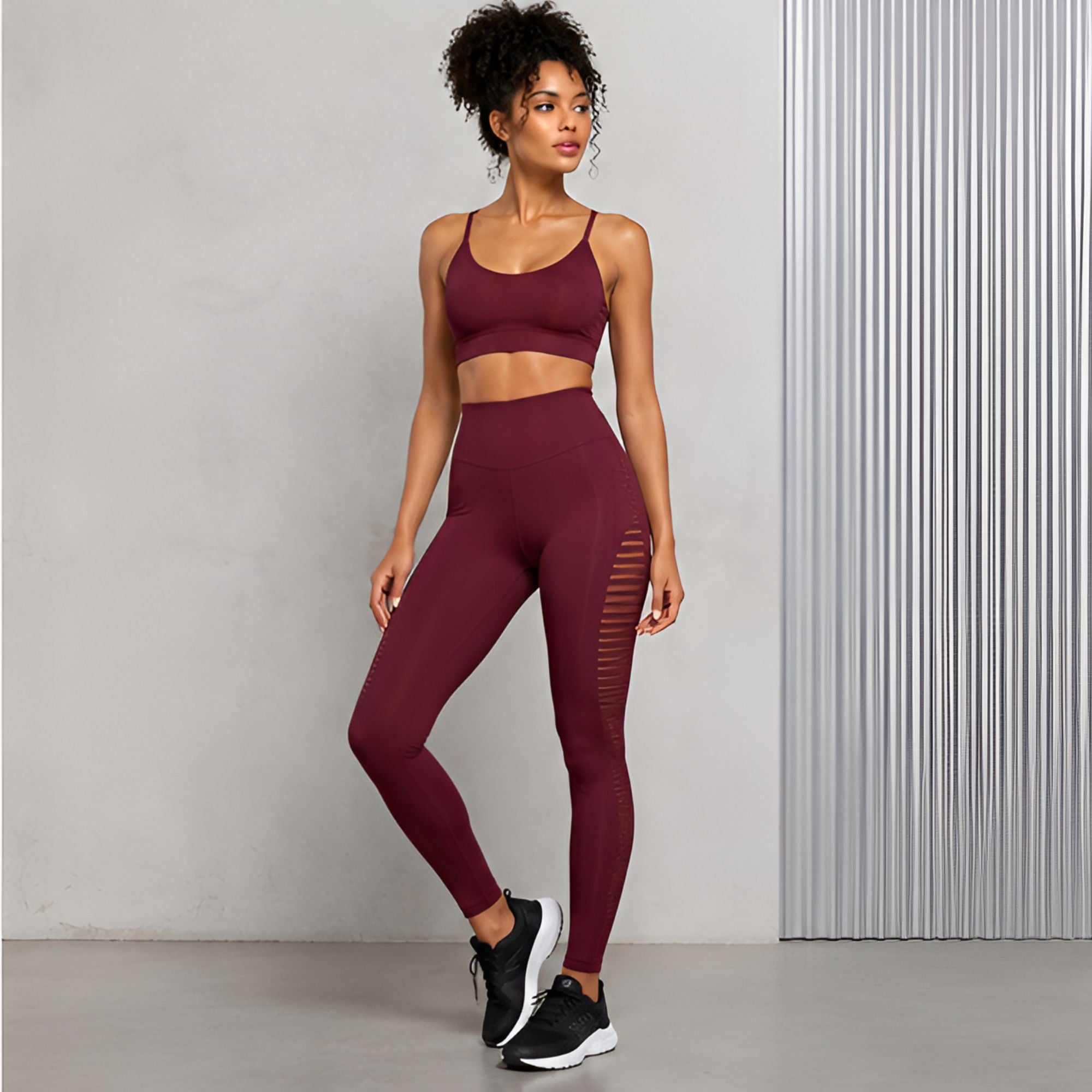Leggings Burdeos para Mujer con Cintura Alta y Diseño Deportivo de Largo Completo
