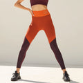 Leggings Deportivos Bicolor para Mujer con Cintura Alta en Naranja y Burdeos