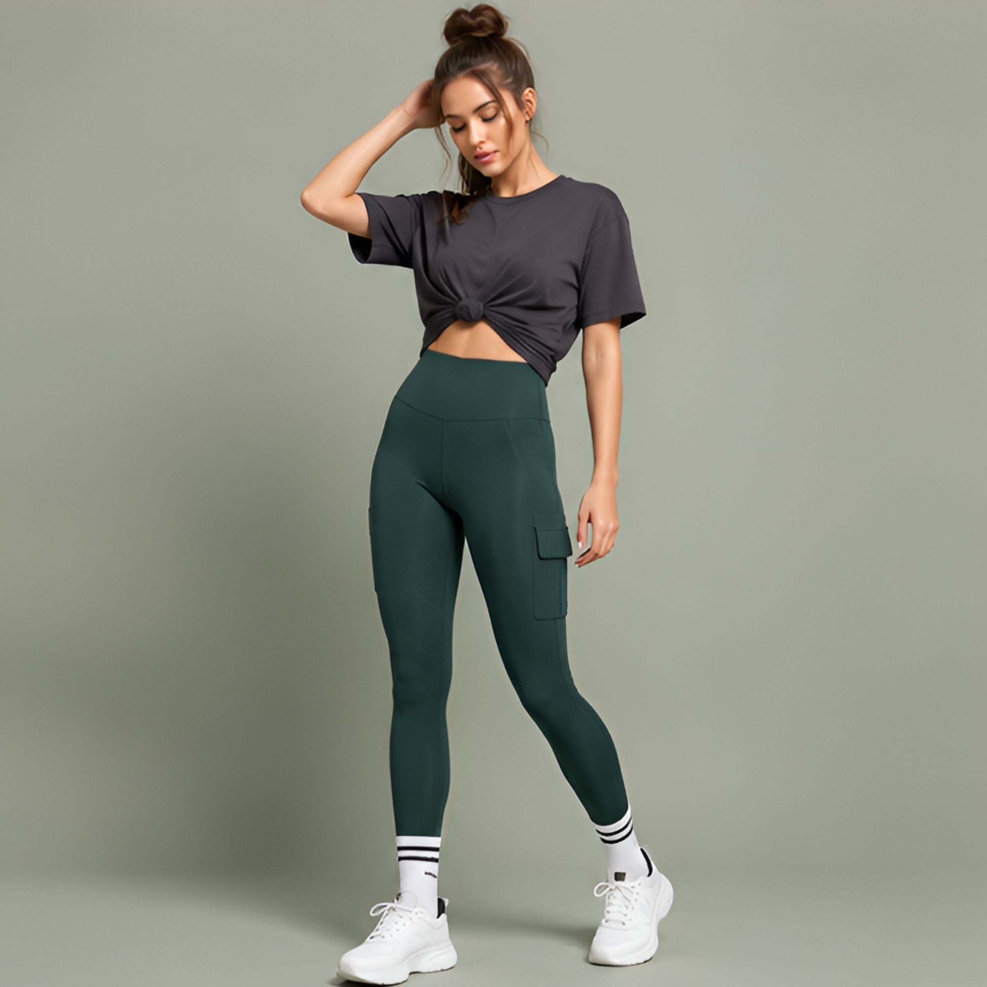 Leggings Verde Oscuro para Mujer de Cintura Alta y Corte Largo