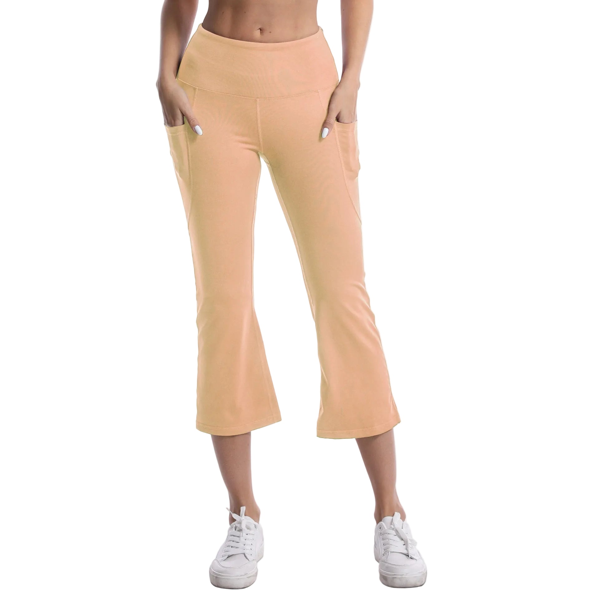 Leggings de yoga de color liso para mujer con bolsillos, pantalones de fitness elásticos cortos