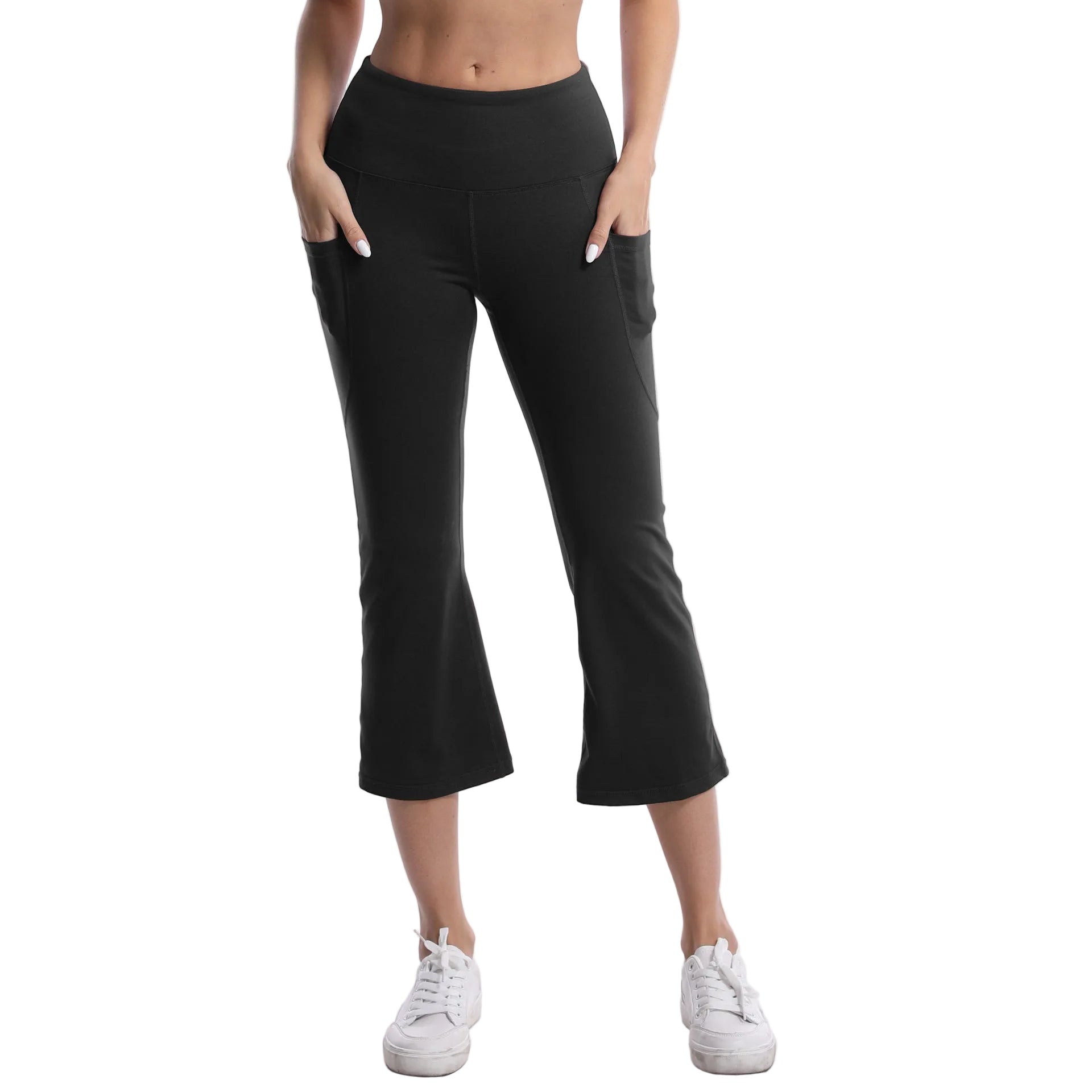 Leggings de yoga de color liso para mujer con bolsillos, pantalones de fitness elásticos cortos