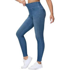Leggings largos elásticos con bolsillos y cintura alta de imitación de mezclilla para mujer