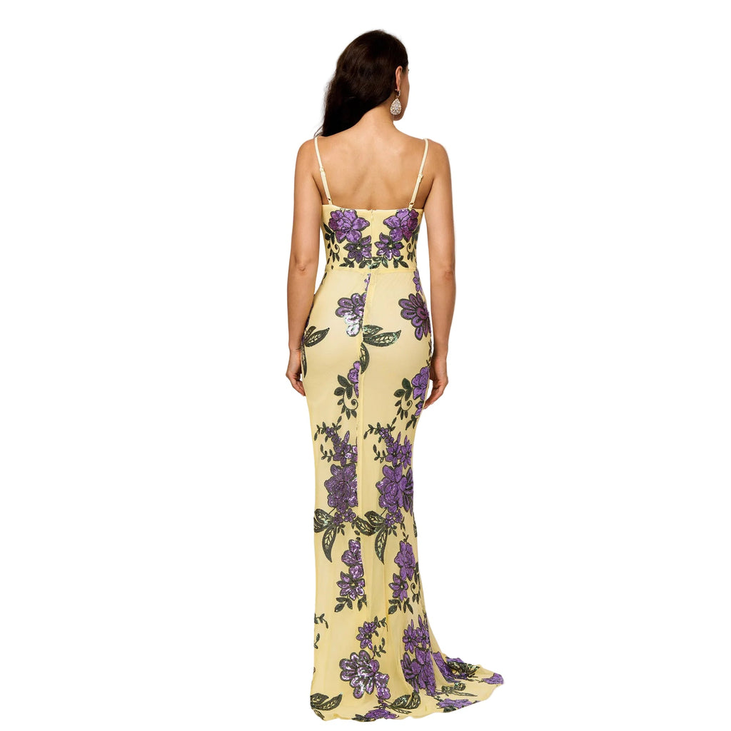 Paillettenbesetztes Abendkleid mit V-Ausschnitt für Damen – Ärmelloses, elegantes Partykleid mit Seitenschlitz
