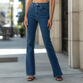 Pantalones Vaqueros Rectos para Mujer en Azul Oscuro, Cintura Alta y Largo Completo
