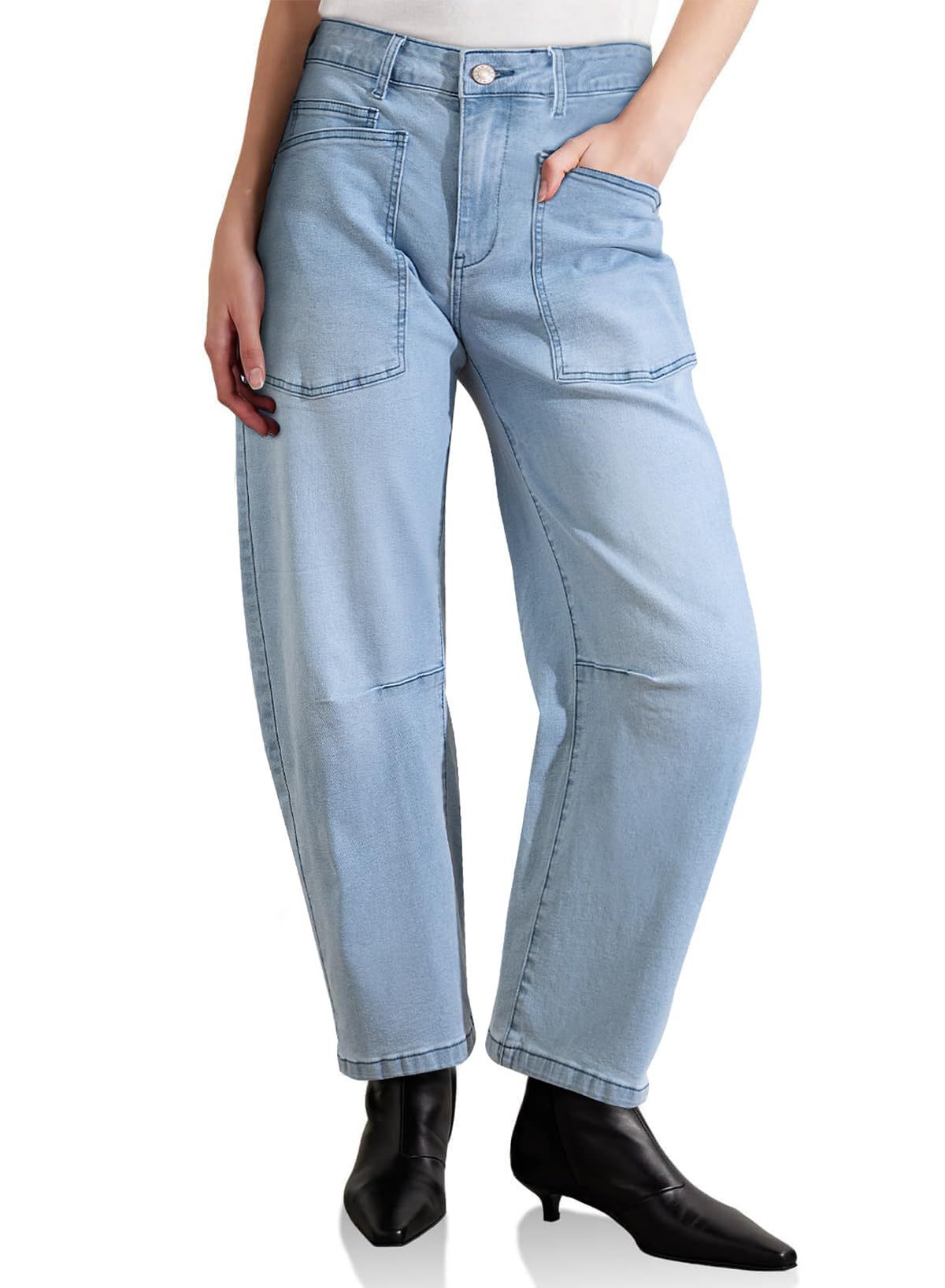 Pantalones vaqueros de mujer de talle alto, corte recto y múltiples bolsillos, largos hasta el suelo