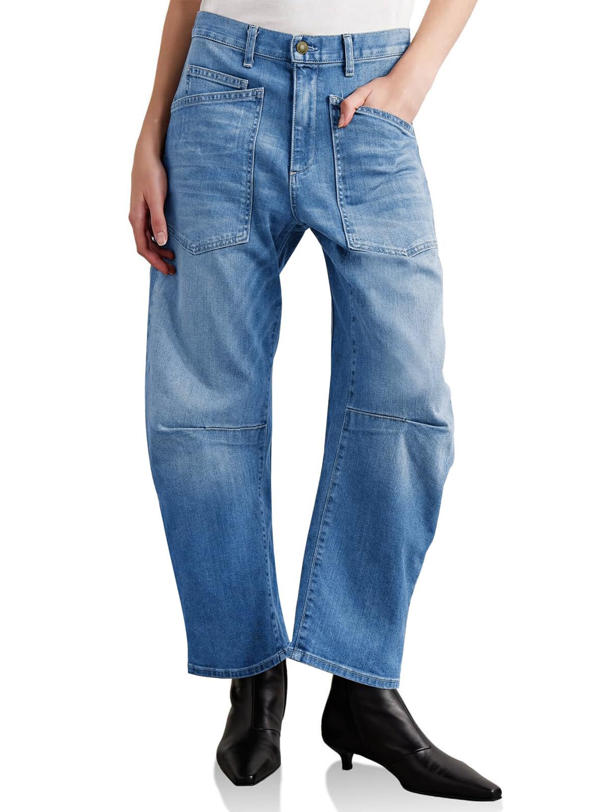 Pantalones vaqueros de mujer de talle alto, corte recto y múltiples bolsillos, largos hasta el suelo