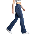Pantalones vaqueros elásticos de talle alto y corte acampanado para mujer