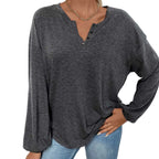 Top informal de manga larga holgado color gris jaspeado para mujer