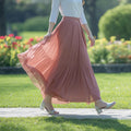 Falda Maxi Rosa para Mujer con Pliegues Finos y Diseño Largo Fluido
