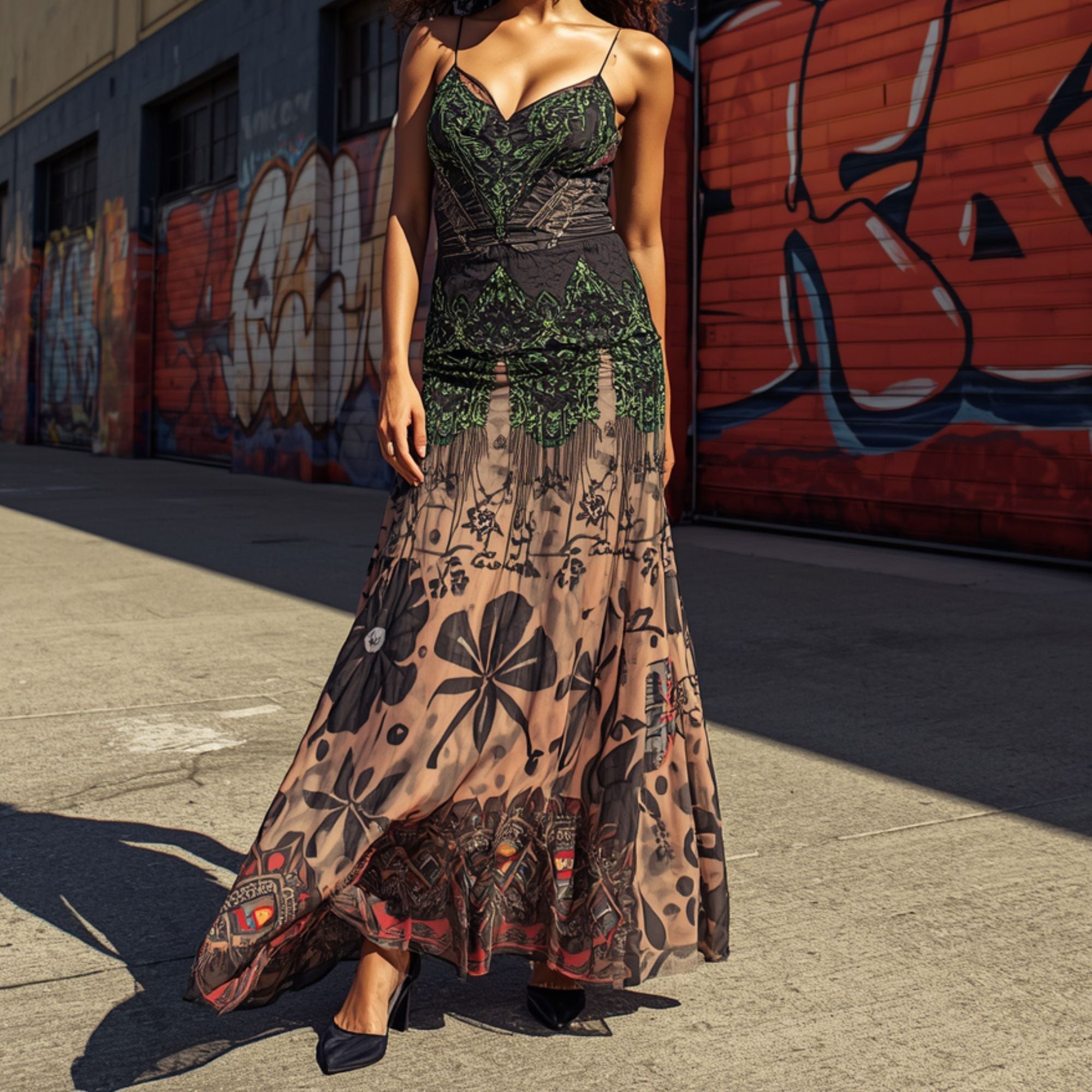 Vestido Largo Floral para Mujer, Tirantes Finos y Estampado Botánico