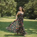 Vestido Largo Verde para Mujer con Estampado Floral y Tirantes Finos