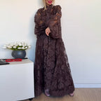 Vestido camisero largo de manga larga con volantes y bordados para mujer