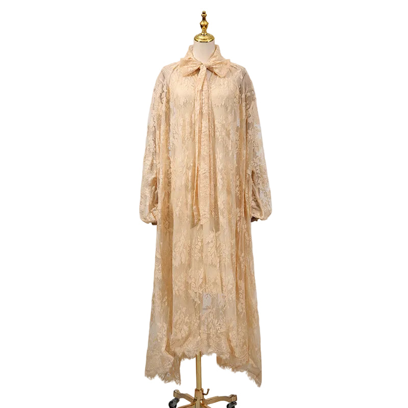 Vestido camisero largo de manga larga con volantes y bordados para mujer