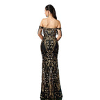 Vestido de noche formal de mujer con lentejuelas, borlas y cola de sirena, sin hombros