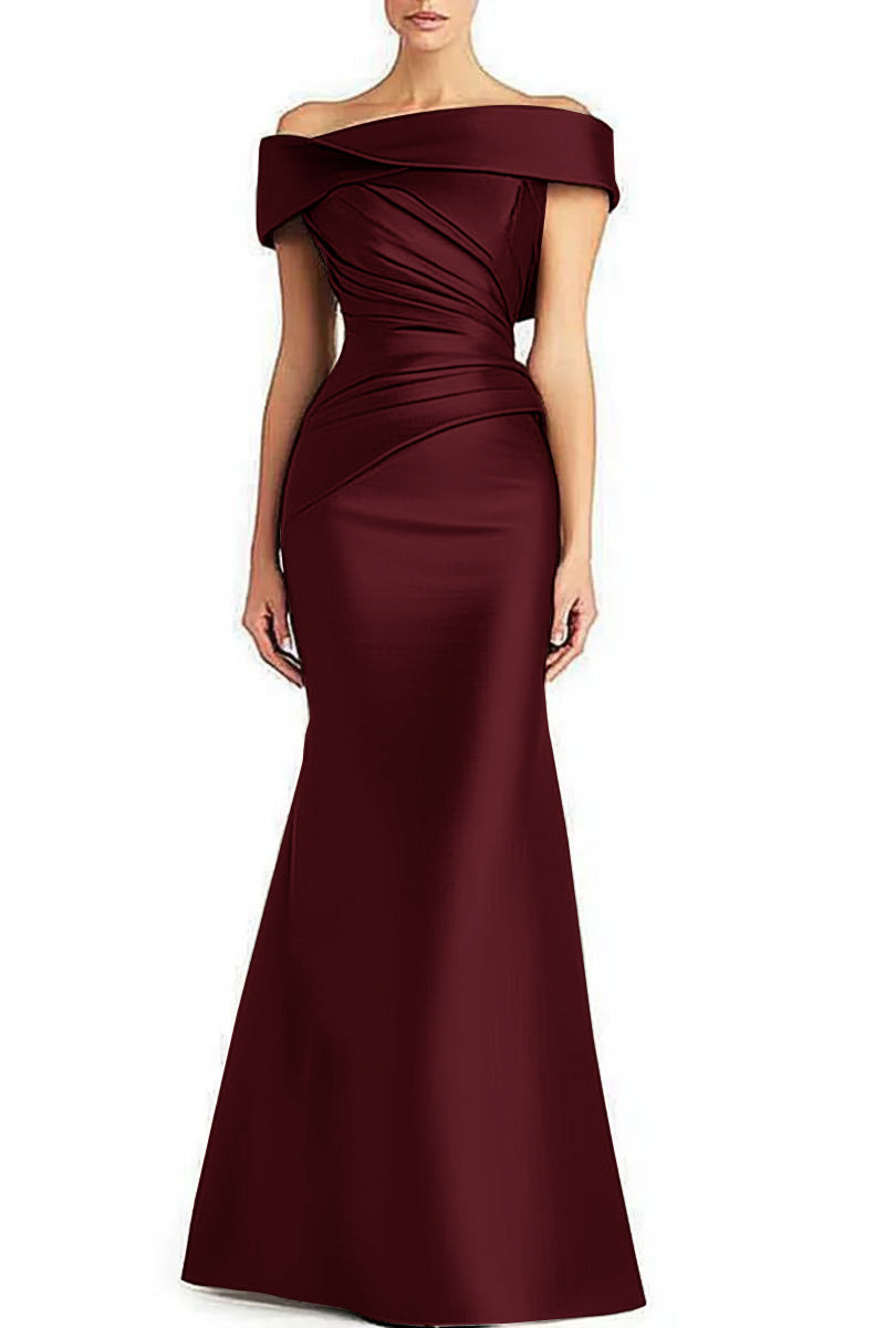 Vestido largo de noche plisado con hombros descubiertos para mujer, ideal para fiestas formales